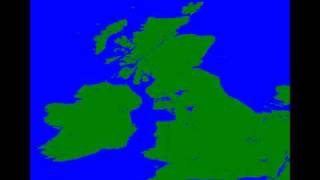 Sea level rise animation, 130 meters, British Isles - TemporalMapping.org