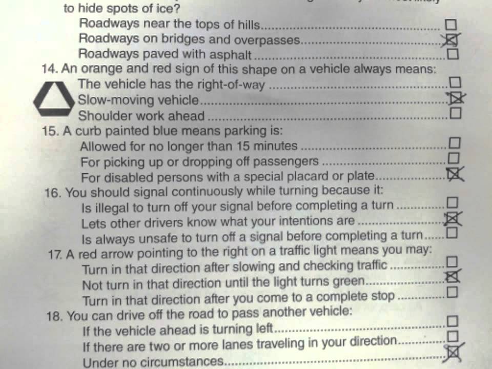 california driving test sheet