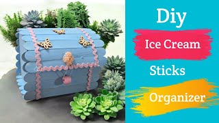 How to Make an Ice Cream Stick Storage Box | Diy Easy Popsicle Stick Organizer | Best Out of Waste |