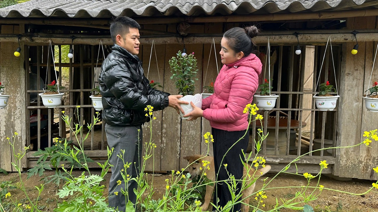 Генеральный директор Тунг и Ту Ань сажают цветы в честь празднования китайского Нового года.