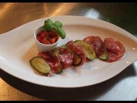 Antipasto Recipe, Fried zucchini with tomatoes in a delicate marinade Wash zucchini cut off the end . 