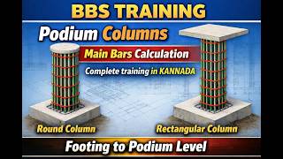 BBS ತರಬೇತಿ | ಪೋಡಿಯಂ ರೌಂಡ್ & ಆಯತ ಕಾಲಮ್ಗಳು | Footing ರಿಂದ Podium Slab