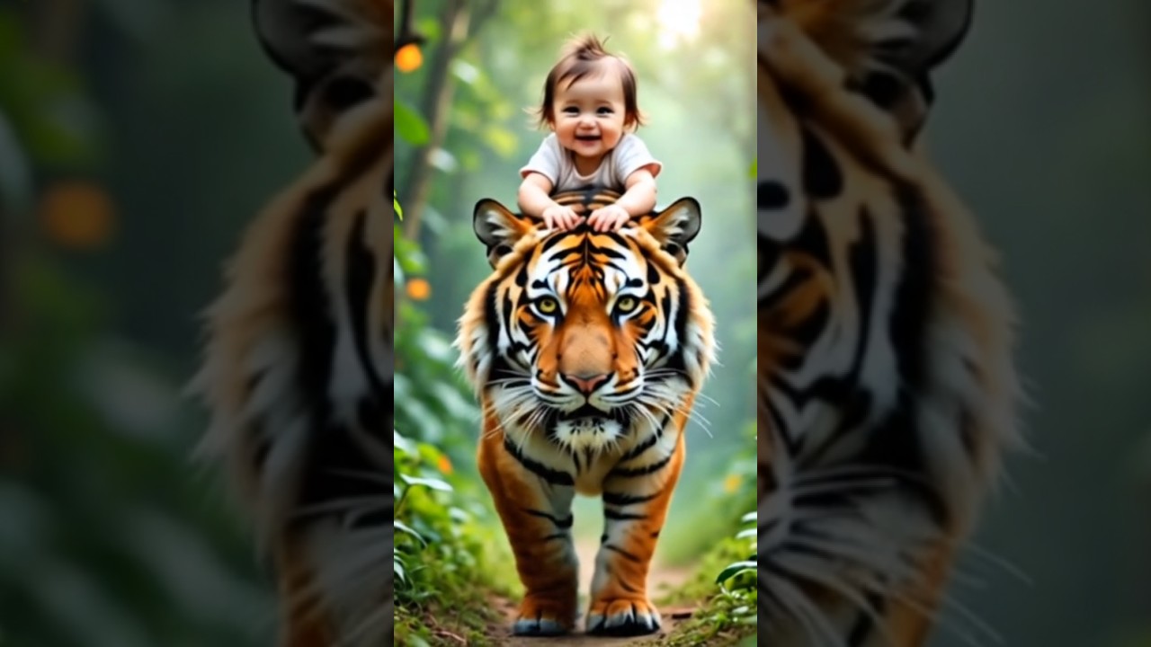 Little Baby Riding Tiger 🐅 