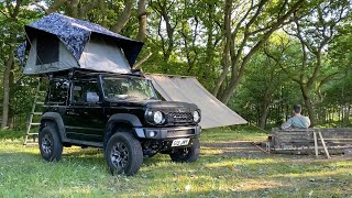 New Jimny with Roof Tent, Solo Camping. Campfire Steak 🥩 Carving Kuksa Cup. Compact Budget Build