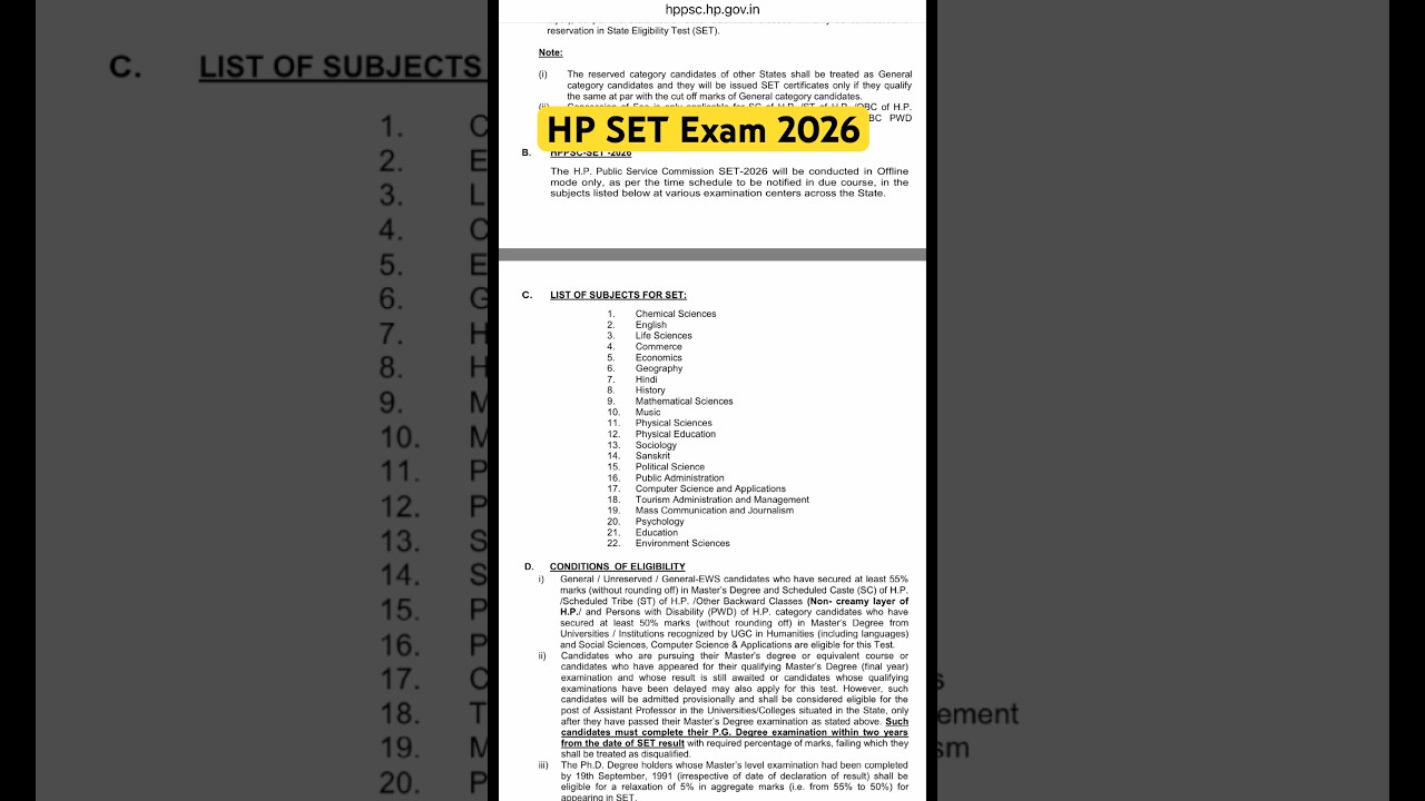 HP SET Exam 2026 // HPPSC SET Exam 2026