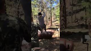 Girl rides on zipline and rope fails