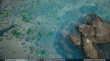 Realtime water shader with caustics and wet surface in Unreal Engine