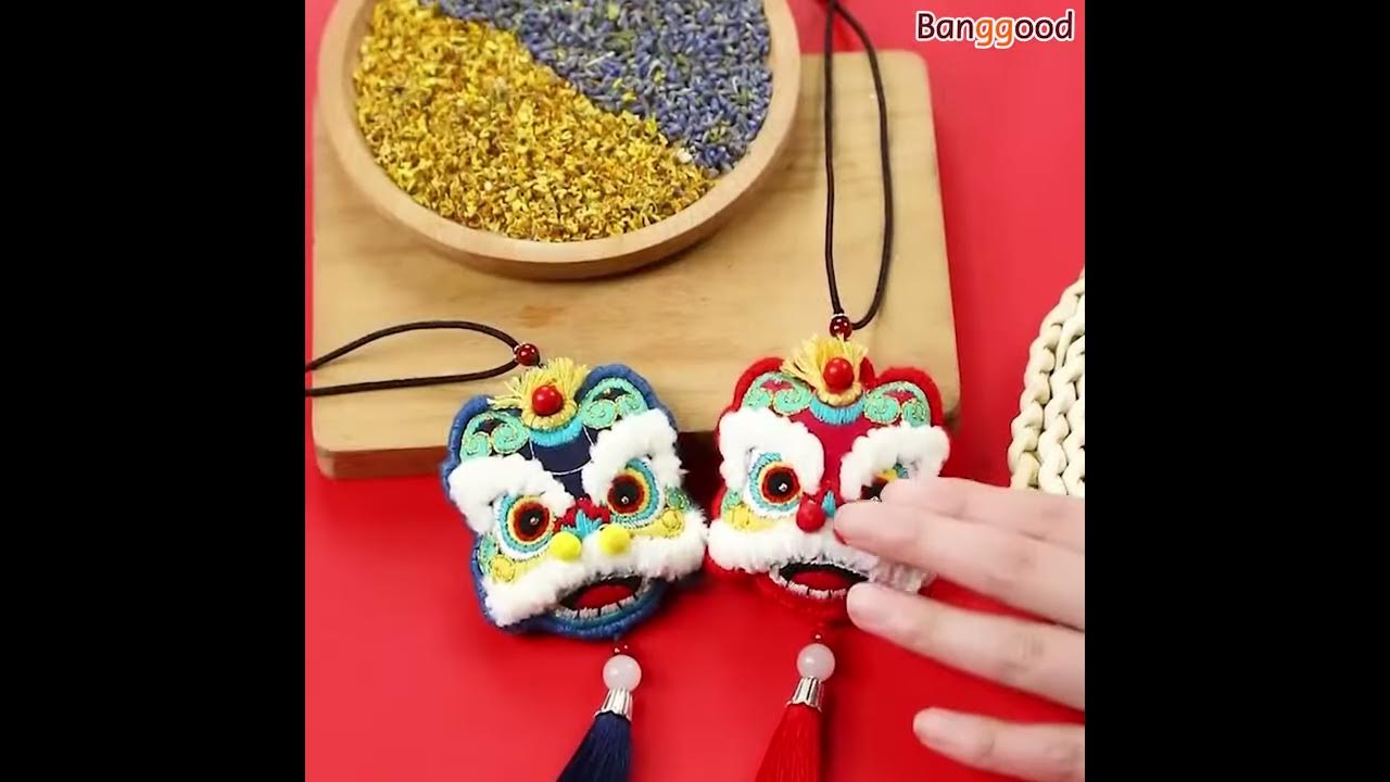 Necklace DIY Chinese Lion Dance Tassel Embroidery Kit Handmade