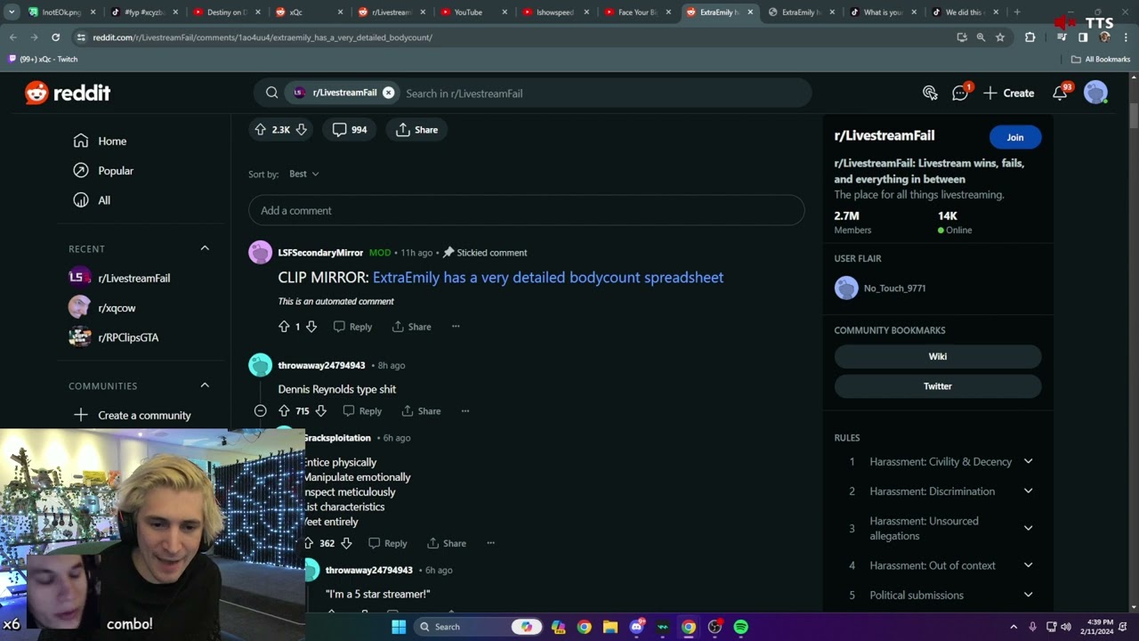XQC REACTS to ExtraEmily's spreadsheet