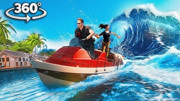 360 TSUNAMI AFTER ASTEROID FALL 2 - Boat Roller Coaster with Girlfriend VR 360 Video