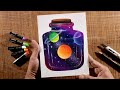 Galaxy in a Jar / Drawing with Oil Pastels / Step by Step