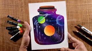 Galaxy in a Jar / Drawing with Oil Pastels / Step by Step