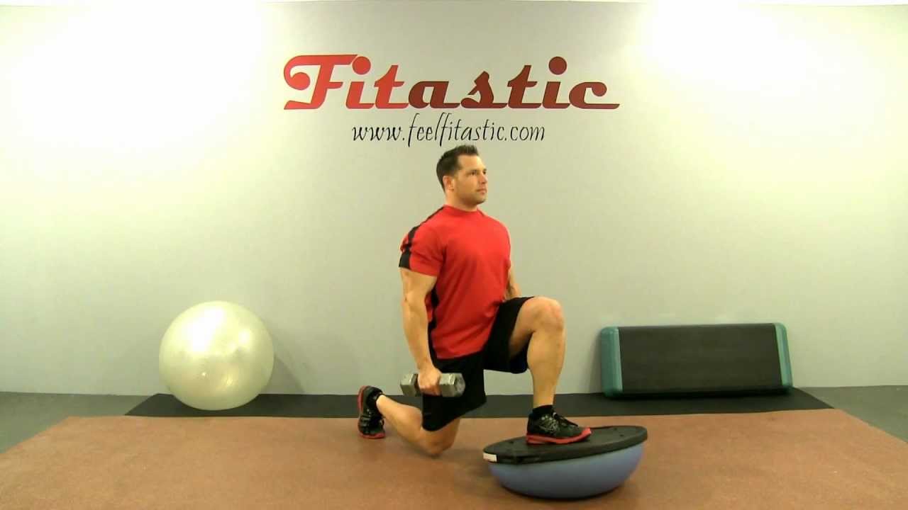 Front Leg Bosu Ball Platform Dumbbell Lunge - YouTube