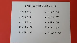 Çarpım Tablosu 7Ler Ezberleme Çalışması Imtablosu