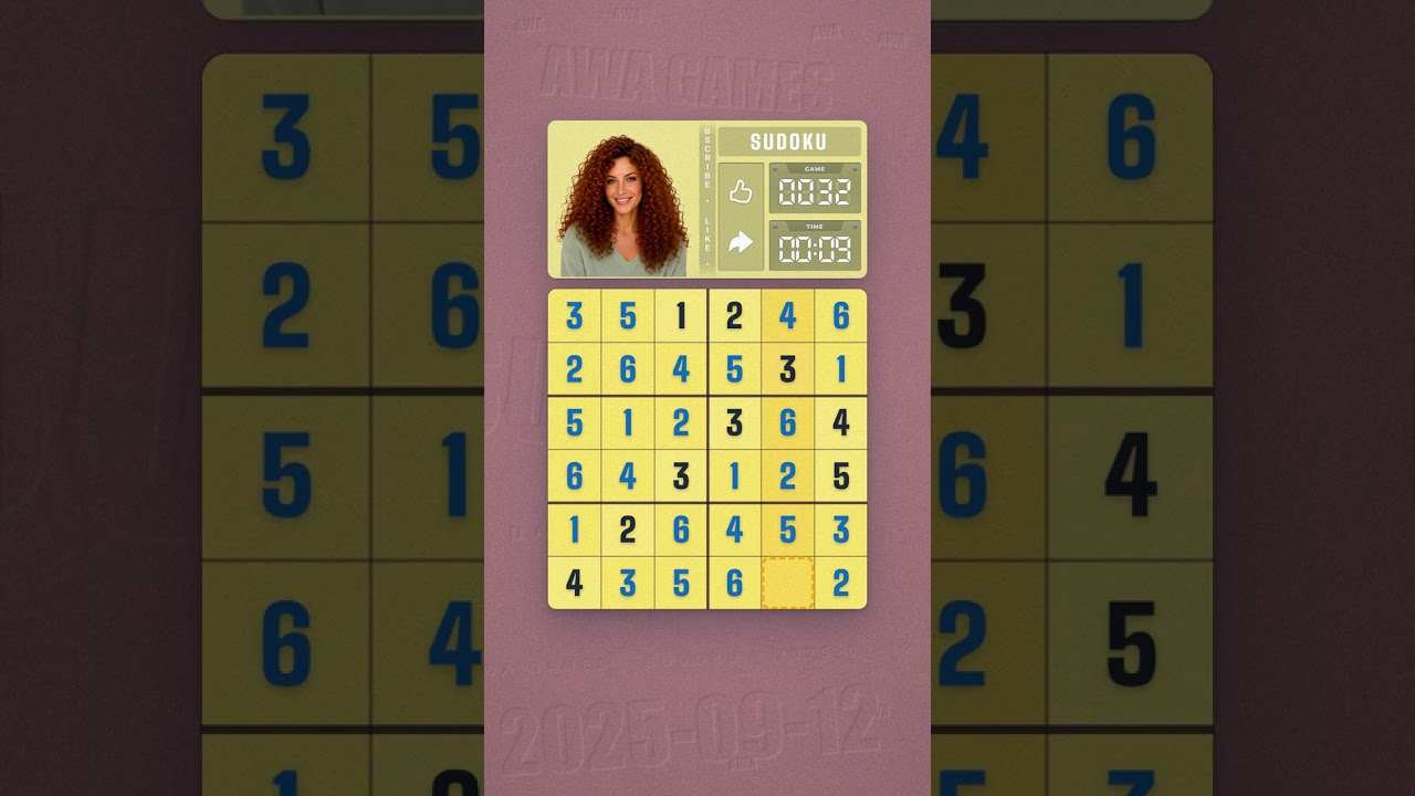 LinkedIn Mini Sudoku #32 solved board for September 12, 2025, 6x6 grid