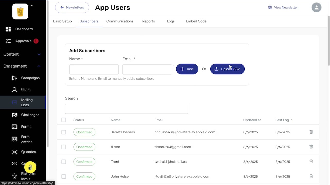 Managing Mailing Lists and Communication in Tourismo