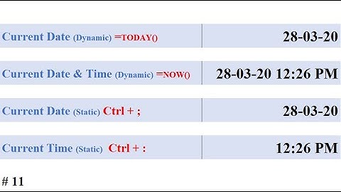 How to get Current Date & Time in Excel using Formula and Shortcuts (Both Dynamic & Constant)