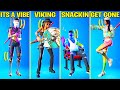 Top 50 Popular Fortnite Dances With Best Music! (Snackin&#39;, Viking War Cry, It&#39;s a Vibe, Get Gone)