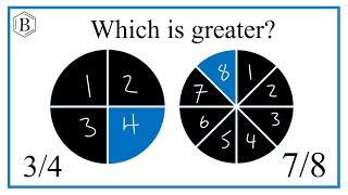 Which fraction is greater?  3/4 or 7/8