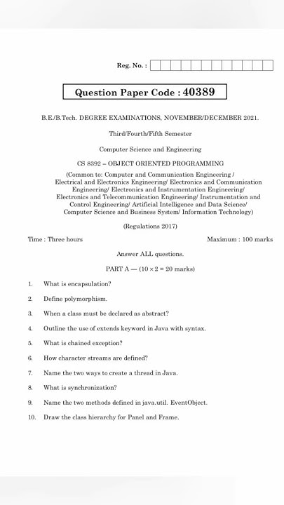 CS8392 OBJECT ORIENTED PROGRAMMING 2021 #sem3 #annauniversity # ...
