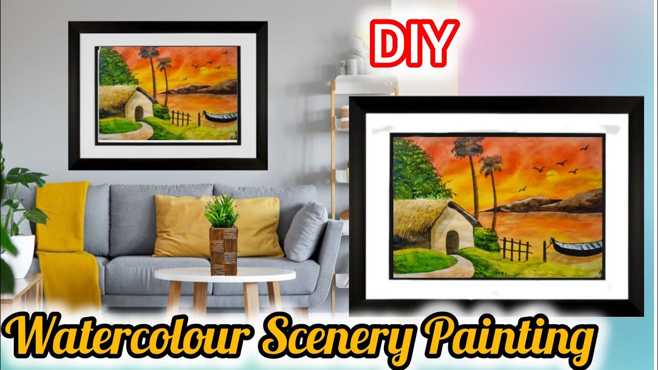 Watercolor Painting for Beginners |Sunset Scenery | Step by Step Tutorial | Wall Hanging |DIY
