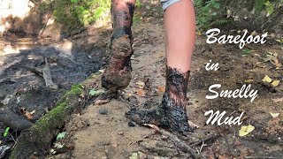 SweetLana walking barefoot through deep mud and smelly puddles, barefoot in mud, muddy feet (# 1183)