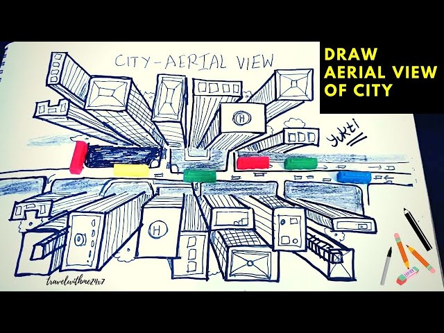 First time drawing birds eye view of city. Any tips? : r/learnart