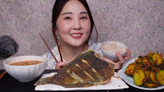 오랜만에 집밥 요리 & 이팅 ASMR _ 알 꽉찬 가자미 구이 🐟, 된장국, 오이 김치