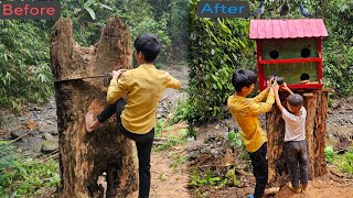 The young man helped renovate a rotten tree stump and make a pigeon house | ana's country life.