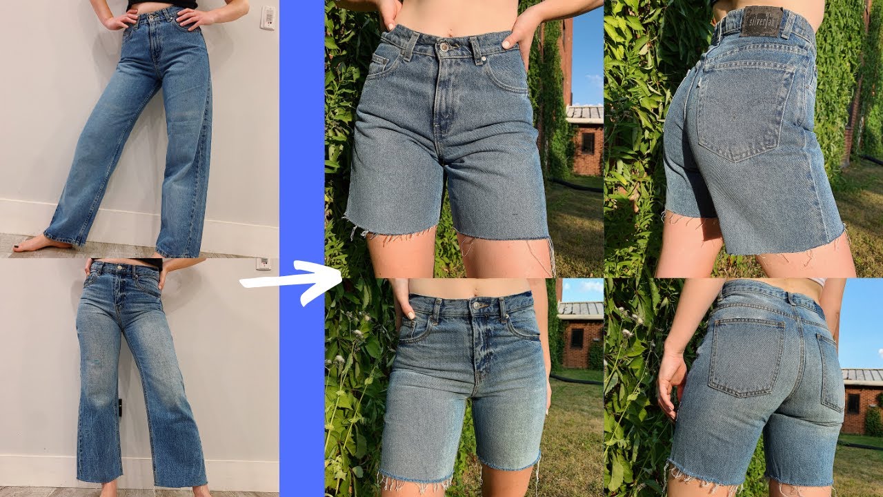 Tips Tricks For Upcycling Your Jeans Into Trendy Bermuda Shorts Thrift Flip Diy Youtube