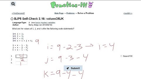 Java Practice-it | Primitive Data and Definite Loops | Self-Check 2.16 : valuesOfIJK