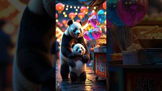 😍 Panda and her cub: visit the night market and buy balloons 🥰 ZeleTok ✅ #panda #cute #love #shorts