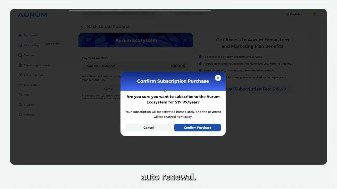Aurum User Manual first deposit
