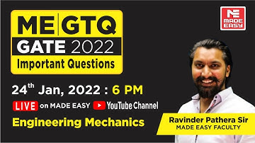 GATE Through Questions (GTQ) | GATE 2022 | ME | Engg Mechanics | By Ravinder Pathera Sir | MADE EASY
