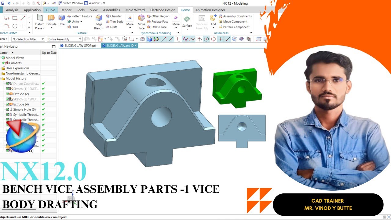 NX12.0 BENCH VICE ASSEMBLY PART 2 SLIDING JAW - YouTube