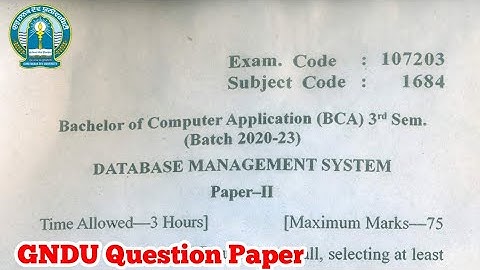 Gndu BCA 3rd Semester Database Management System Question Paper || BCA 1st Semester Question Paper