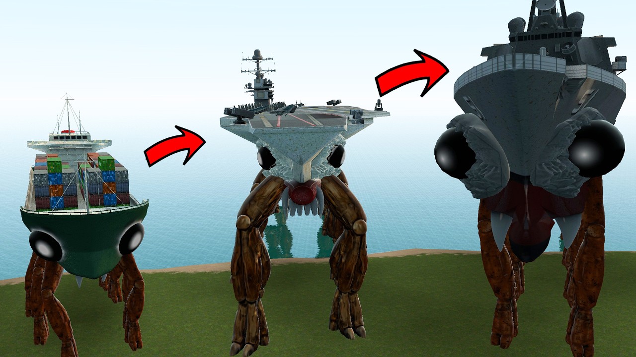 NEW EVOLUTION OF CRABFRIGATE FROM CRABTANIC AND CRABCRAFTCARRIER VS ALL MONSTERS In Garry's Mod!