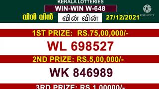 KERALA LOTTERY WIN-WIN W-648 RESULT TODAY 27.12.2021 | KERALA LOTTERY RESULT TODAY | FULL RESULT