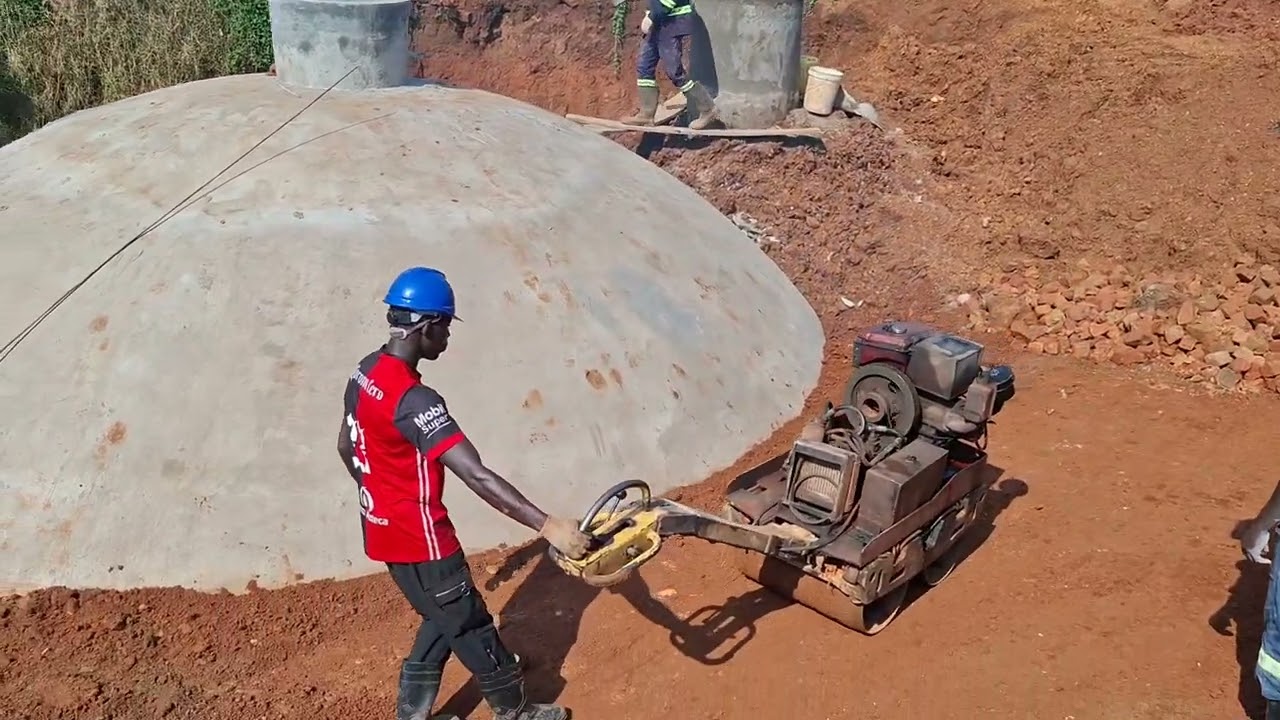 A pedestrian roller was used on site to compact soil around our 200m³ biodigester plant in Uganda.