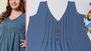 Very easy V neck design with pin tucks to kurti cutting and stitching, Sewing Tutorial and Technique