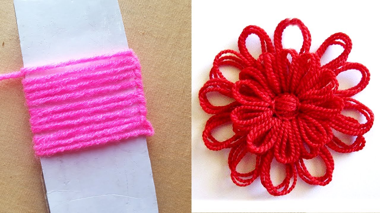 New Flower Craft Ideas with Woolen yarn Hand Embroidery Design