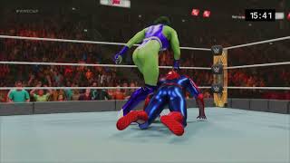 (REQUEST) SUPER HEROINE SHE-HULK VS SPIDER-MAN ( iron man BEARHUG match)