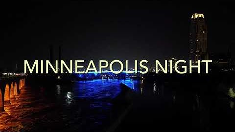 Minneapolis St. Anthony Falls at Night Drone Video