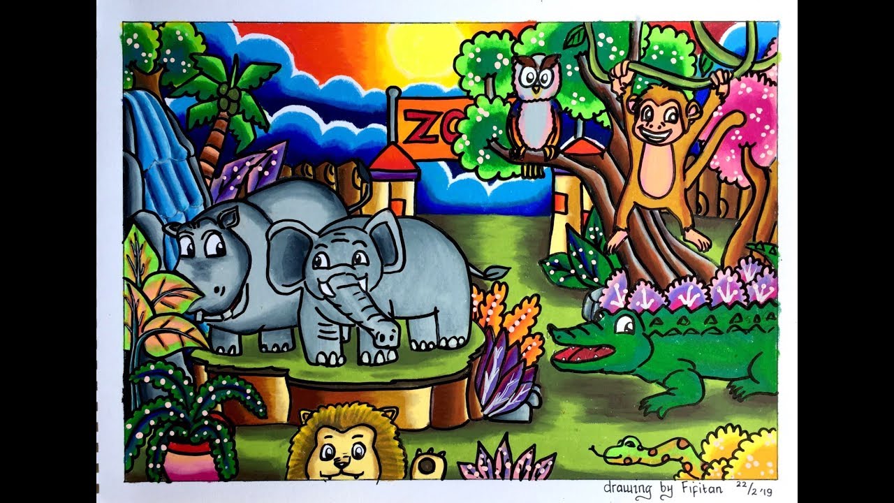 Cara Gradasi Warna Ep 92 Tema Gambar Kebun Binatang Zoo