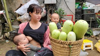 Single mother raising two children, Harvesting gourds to sell at the market, Everyday life