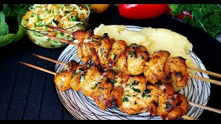 Chicken breasts in the oven with garlic butter. Delicious skewers!
