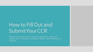 Consumer Confidence Report Instructional Video