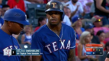 MIA@TEX: DeShields crushes a triple off the wall