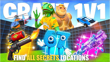 CRAZY 1V1 FFA ALL GUNS & RIDES MAP FORTNITE CREATIVE - ALL SECRETS LOCATIONS (SECRET CODE) PART 22