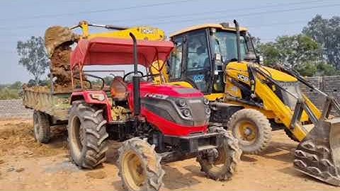 Jcb 3dx Backhoe Machine Loading Soil In Mahindra 4WD Tractor and Swaraj Tractor | Jcb and Tractor